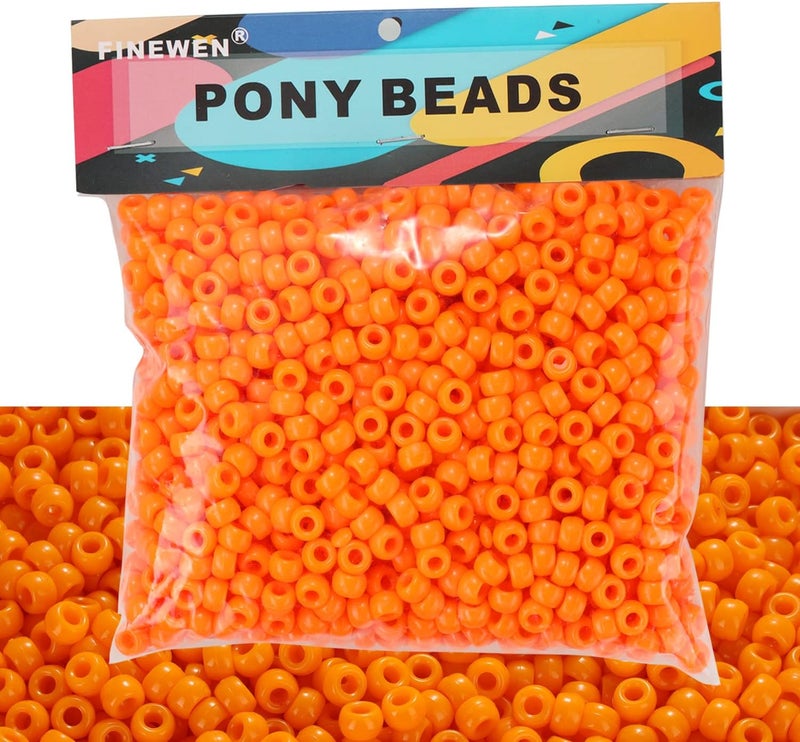 FINEWEN Orange Pony Beads(1200Pcs 6x9mm) Hair Beads,Pony Beads Bulk,Beads for Bracelets Making Kit, Kandi Beads, Craft Beads for Jewelry Making - Image 1